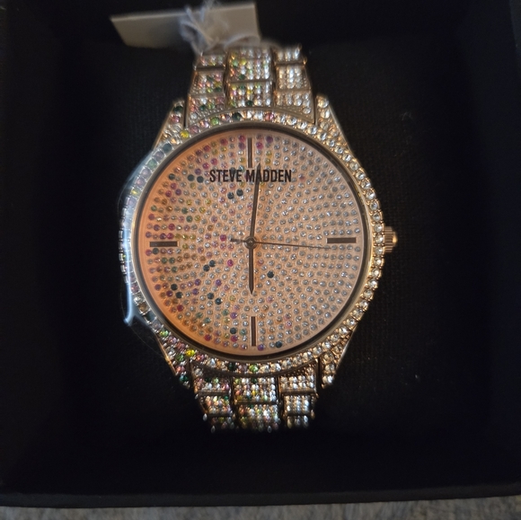 NWT Steve Madden NYC Rose Gold and Multicolor Crystal Womens Watch - Picture 3 of 13